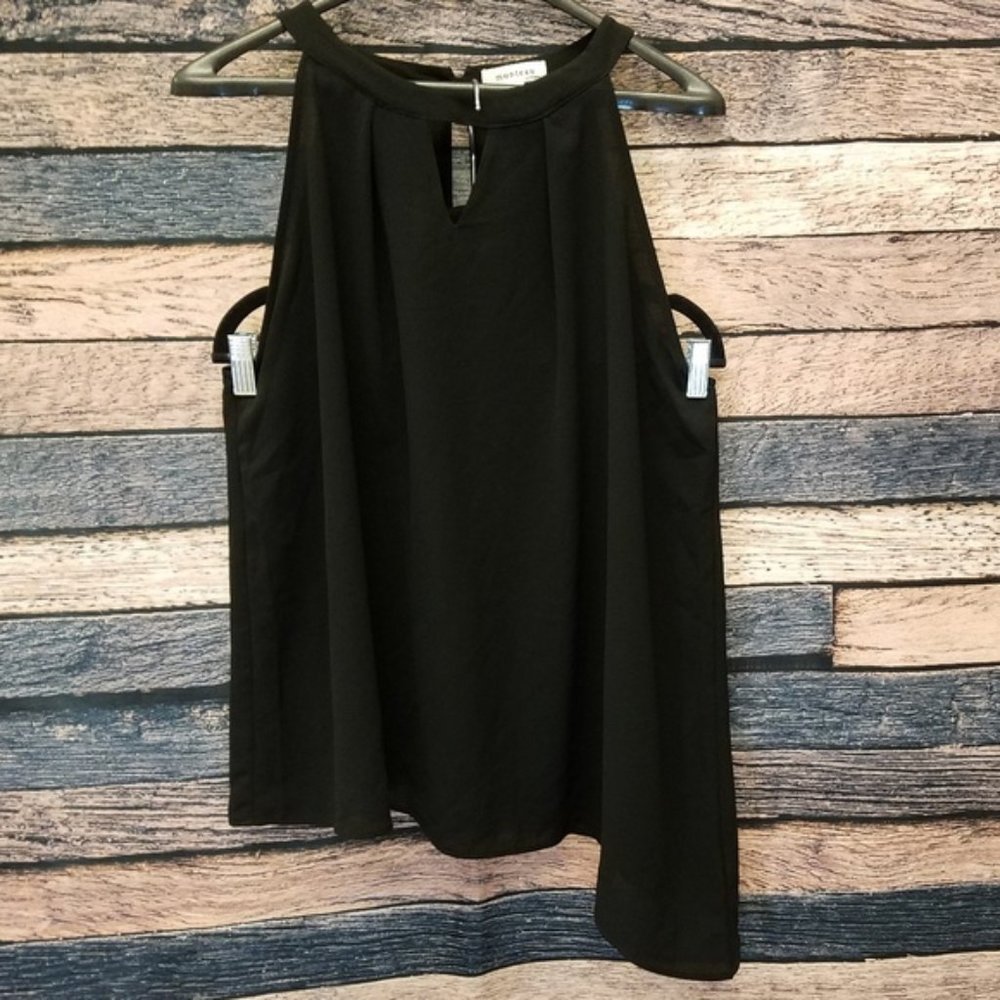 Black Asymmetrical Keyhole Sleeveless Top